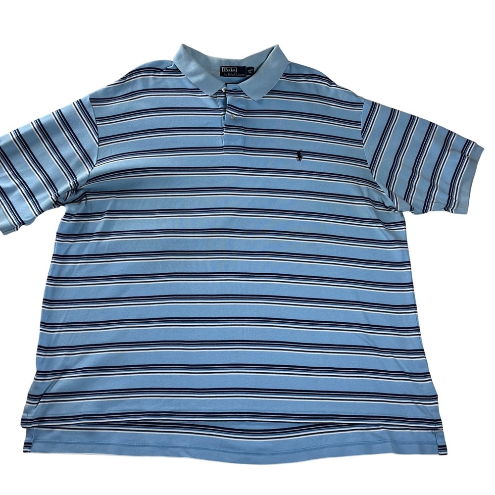 Polo Ralph Lauren Light Blue Striped Polo Shirt‎ Mens 2XLT Tall Preppy